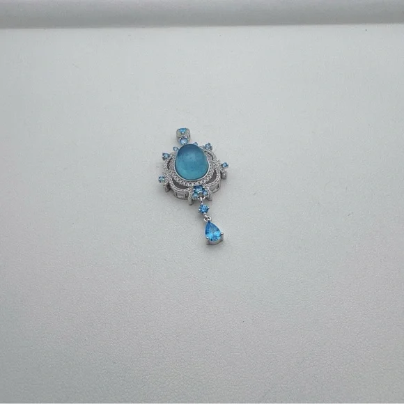 SGP19 S925 Stamped Aqua Marine Pendant - Picture 4 of 6